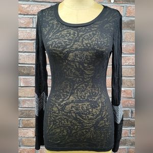 BKE Buckle, Sheer Black, Long Sleeve Shirt with Textured Sleeves- M